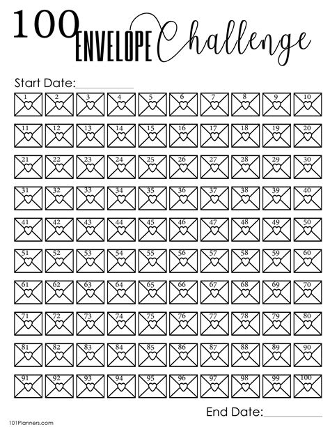 100 Envelope Challenge Chart Printable Free